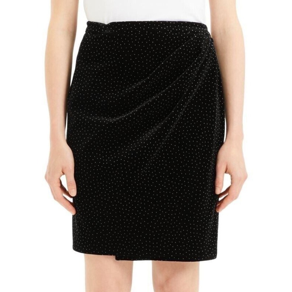 Theory Pleat Wrap Skirt Women 0 Black White Dot Velvet J0904301 Holiday